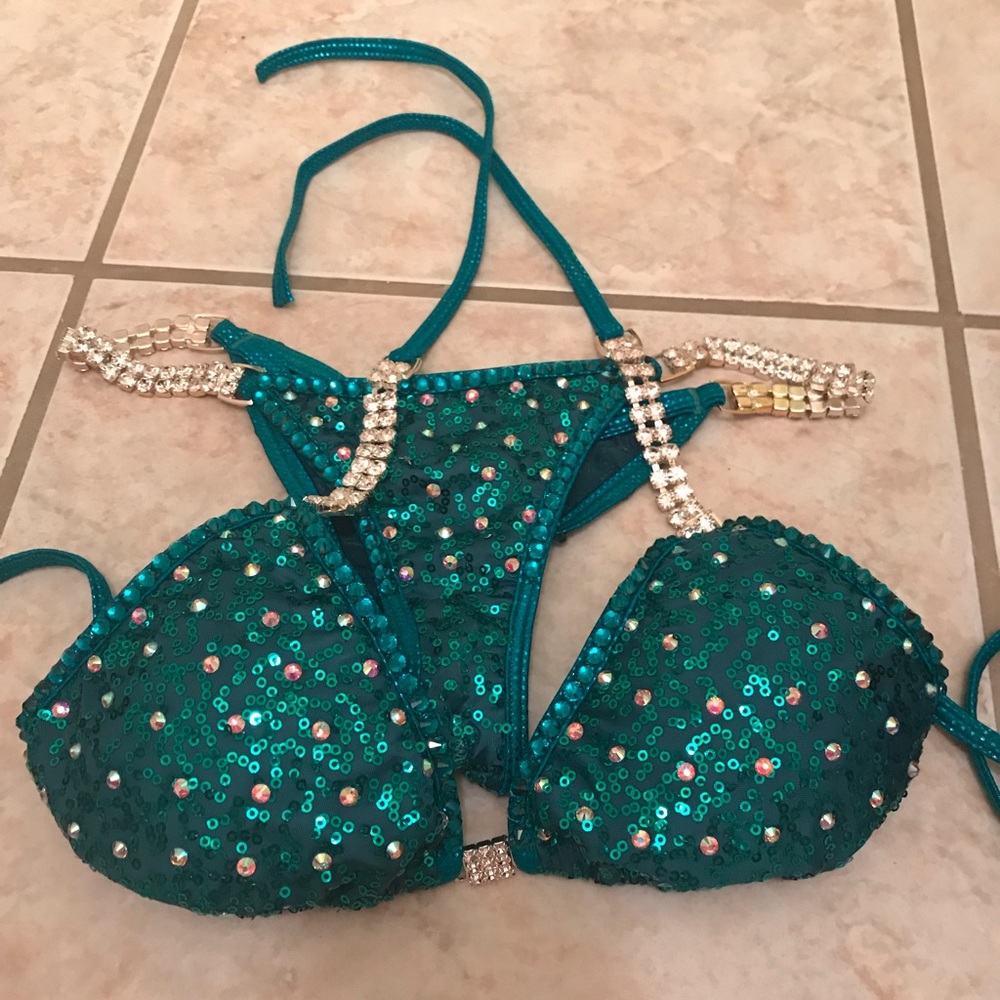 ACB dark teal sequin competition bikini